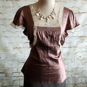 ▪Free People▪ Dusty Rose Brown Silk Blouse